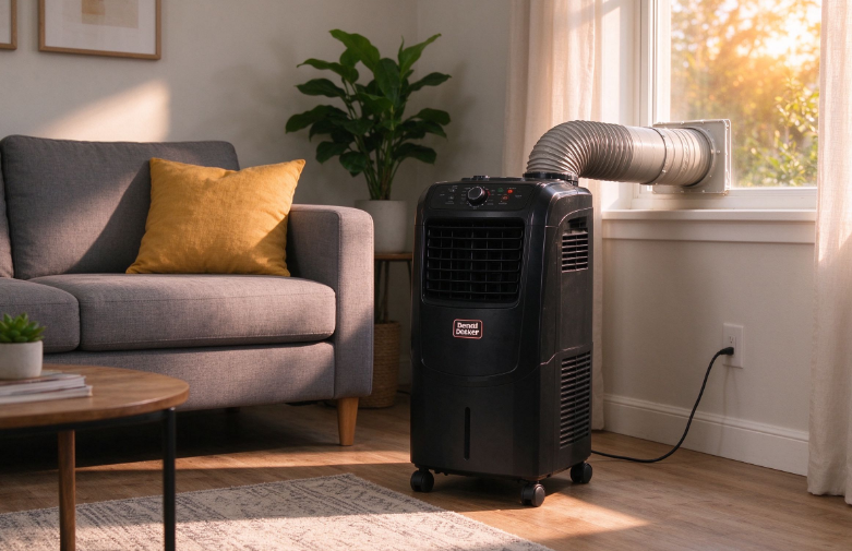 Black+Decker 10000 BTU budget portable air conditioner in a living room